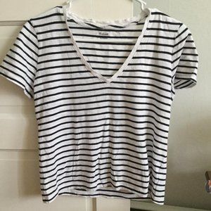 Madewell V-Neck Navy Striped Cotton Top